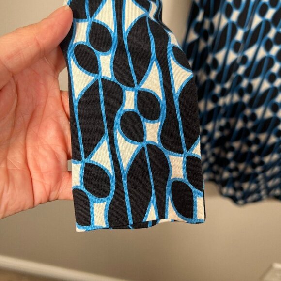 DVF Diane Von Furstenberg Reina Dress Size 2 Silk Blue Black Long Sleeve Shift - Picture 5 of 9